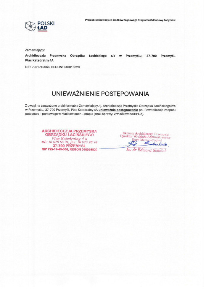 Maćkowice unieważnienie postępowania