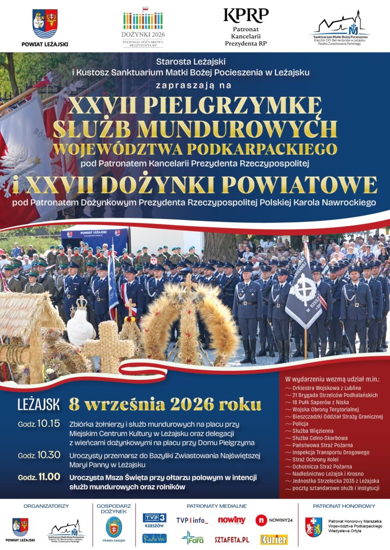 Zaproszenie na XXVII Pielgrzymka Służb Mundurowych Województwa Podkarpackiego do Leżajska